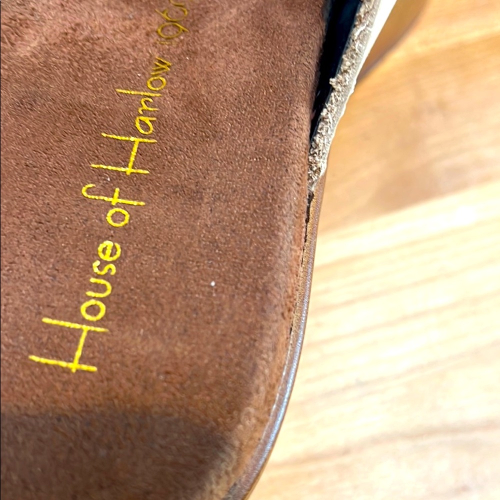 House of Harlow 1960 Griffin Ivory Leather Chunky Platform Brown Slide Sandals - Picture 6 of 14
